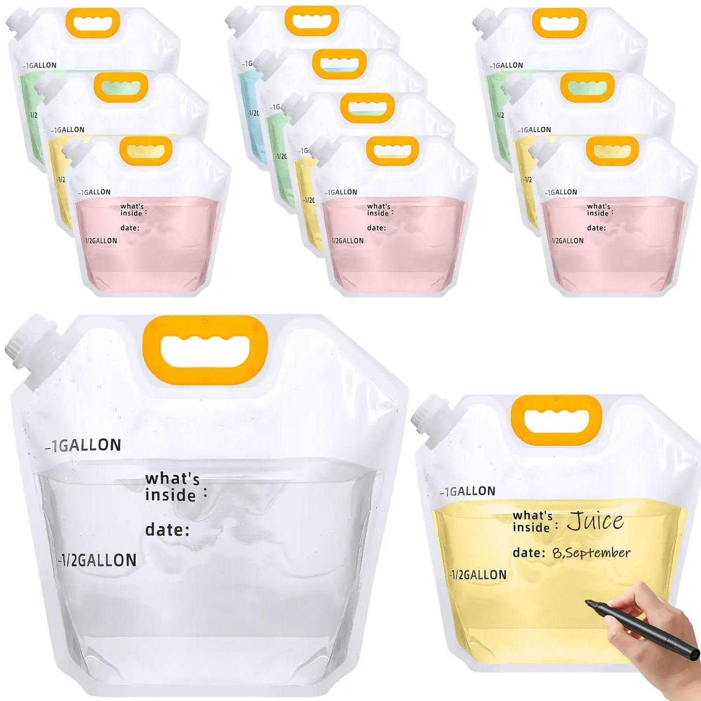 Tessco 12 Pack 1.3 Gallon Collapsible Water Storage Bag Water Container Bag Emergency Jug Plastic Storage Pouch Freezable Water Carrier Tank Foldable Bag for Outdoor Sport Camping (ClearScale Line)