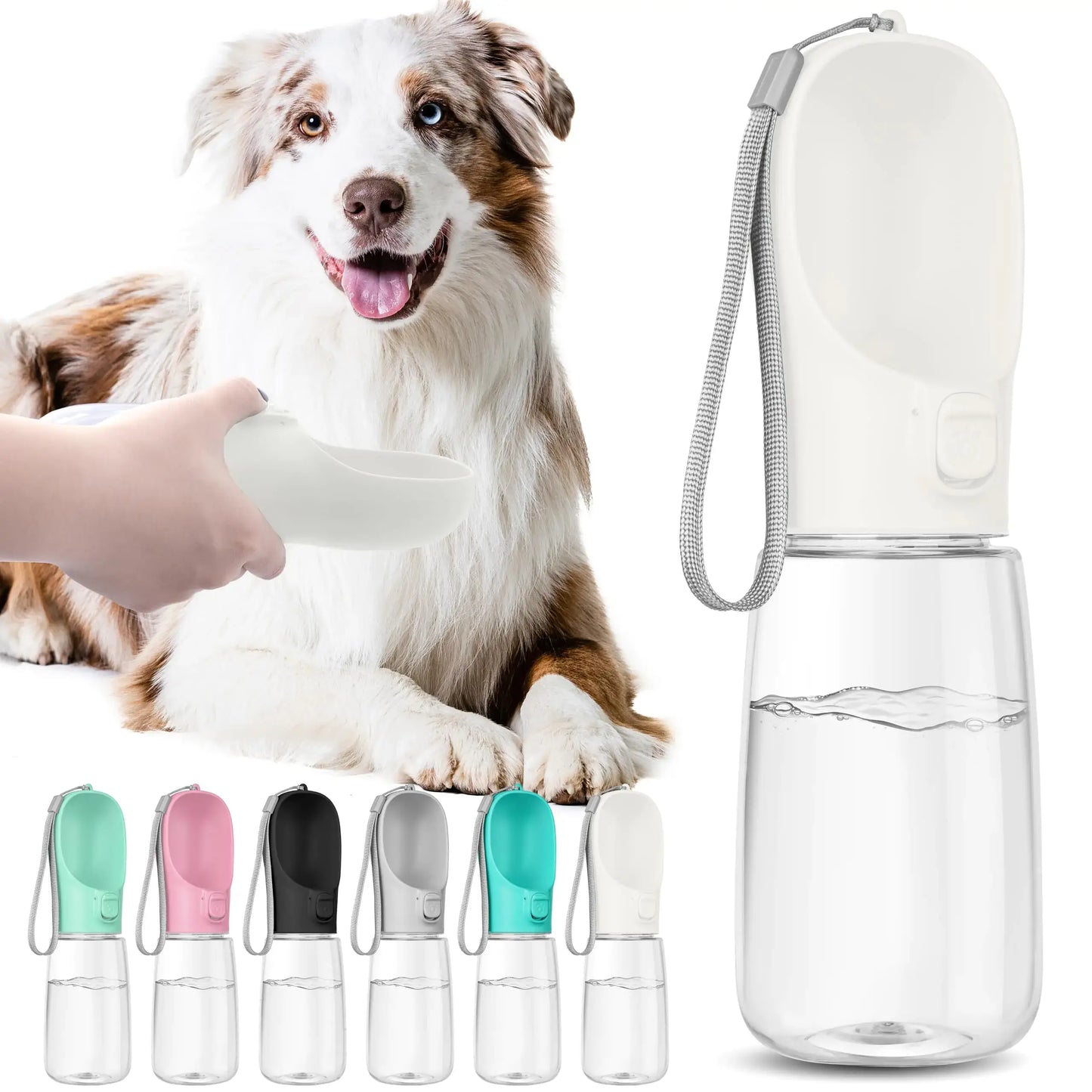 Maiiu Portable Dog Water Bottle Travel Water Bottle for Dogs Pet Leak Proof Bottle Convenient Dog Travel Water Bottle with BowlDog Accessories for Walking Hiking and Camping (White 19oz)
