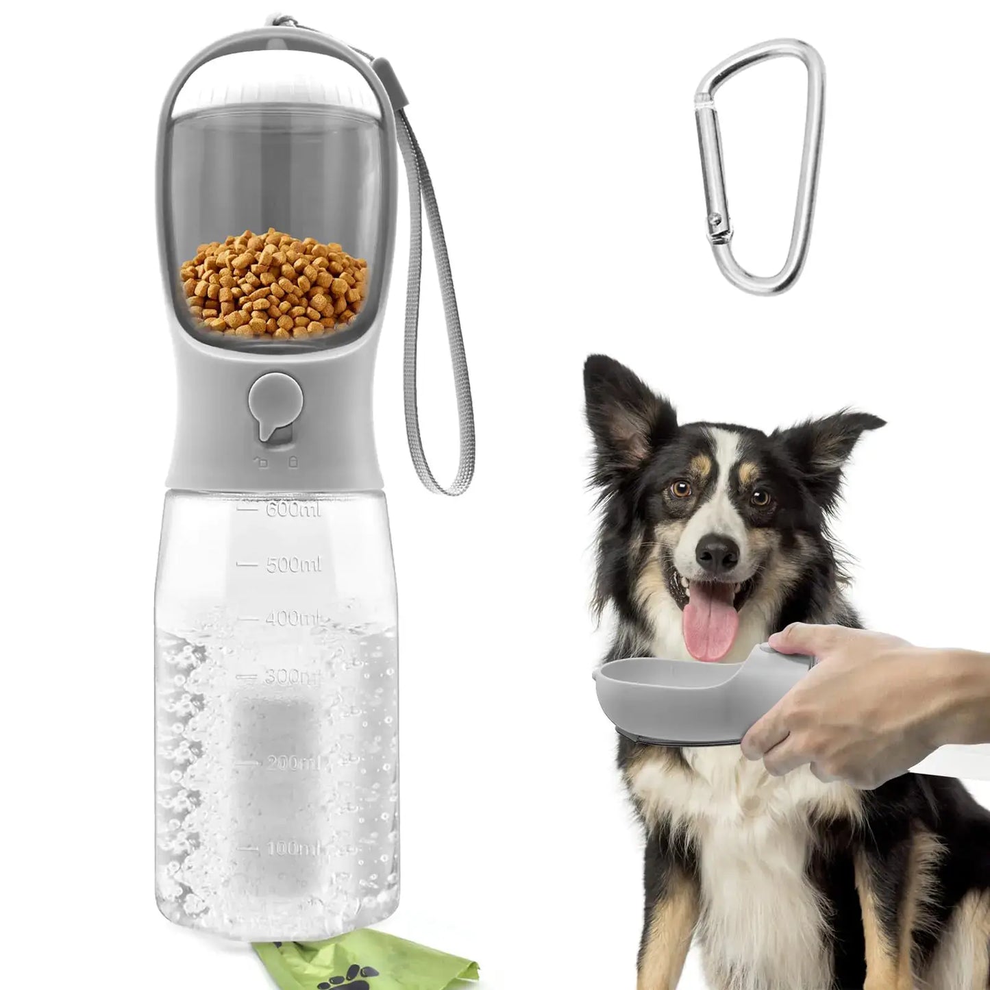COTOP Portable Dog Water Bottle 20oz Dog Water Dispenser with Food Container & Poop Bag HolderBPA-Free Food Grade Leak Proof Dog Cat Travel Drink Bottle Bowl Pet Outdoor Drinking Cup Dog Gift