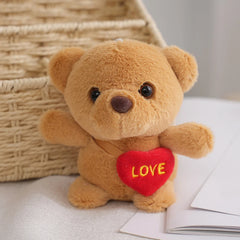 Cute Bear Plush Keychain with Heart Pendant