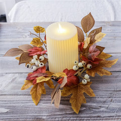 1pc Artificial Maple Leaf Candlestick Wreath