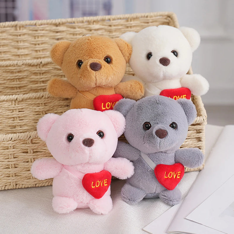 Cute Bear Plush Keychain with Heart Pendant