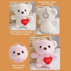 Cute Bear Plush Keychain with Heart Pendant