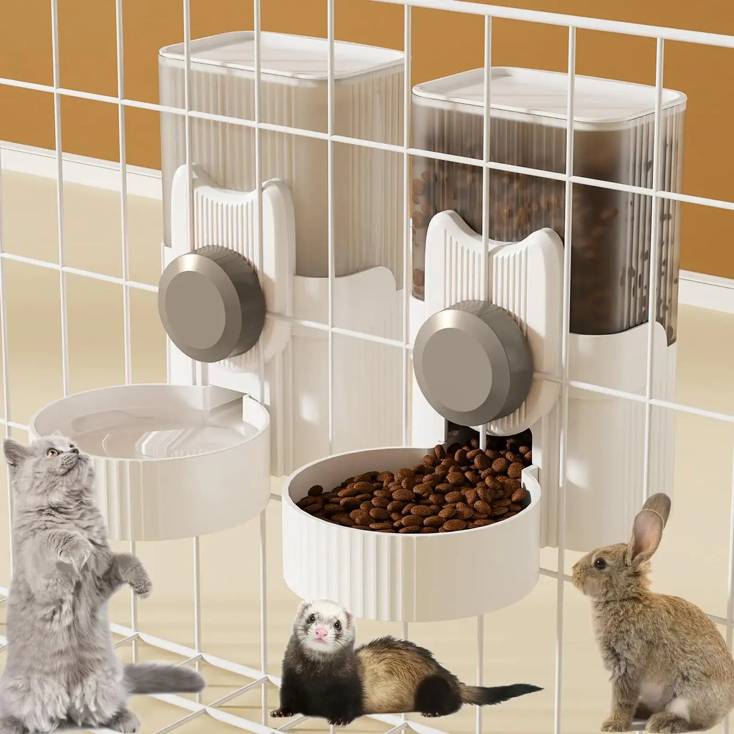 Lemtrflo Rabbit Feeder Hanging Automatic Cat Food Dispenser Cat Feeder Ferret Cage Accessories Bunny Water Dispenser Rabbit Food Water Bowl Rabbit Feeders for Cages Guinea Pig Kennel Water Dispenser